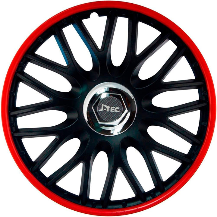 Satz J-Tec Radzierblenden Orden R 14-Zoll Schwarz/Rot + Chrom Ringe 14-inch Schwarz/Rot + Chrom Ring
