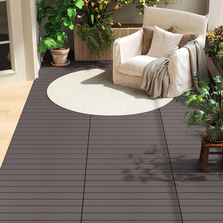 WOLTU WPC Terrassenfliesen Terrassendielen Holz-Optik 30x60cm, Fliese Bodenfliese Klickfliese mit kl