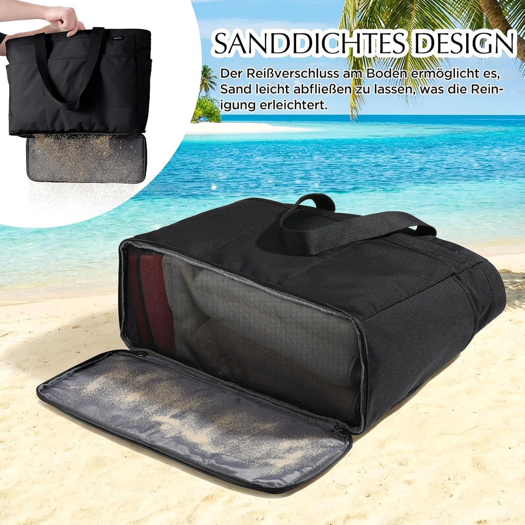 GAGAKU Strandtasche XXL/XL mit Kühlfach, Wasserfest Beach Bag mit Reissverschluss – Faltbar Gross Ba