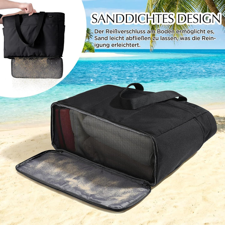 GAGAKU Strandtasche XXL/XL mit Kühlfach, Wasserfest Beach Bag mit Reissverschluss – Faltbar Gross Ba