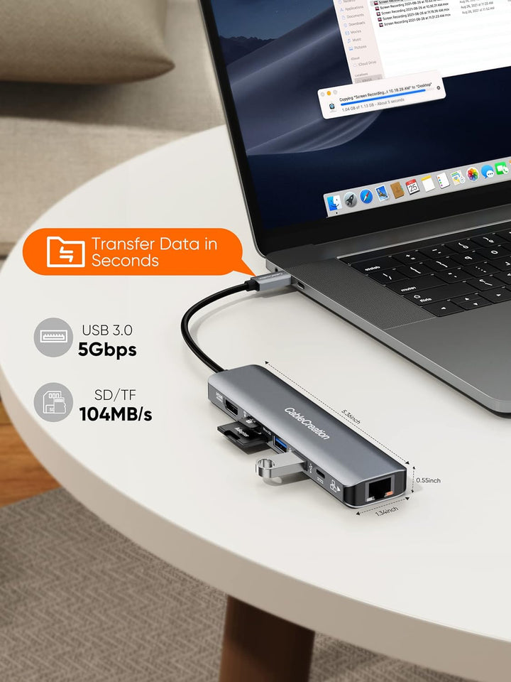 CableCreation USB C Hub, 7 in 1 Multiport Adapter mit HDMI 4K 60Hz,Ethernet 1Gbps, 100W PD, SD/Micro