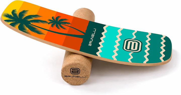 Brunelli Balance Board Holz Set - Balanceboard mit Korkrolle Gleichgewicht Core Training Fitness Sta