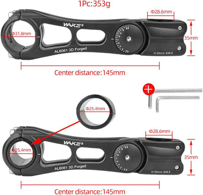 CYSKY Fahrrad Vorbau Universal 31,8mm und 25,4mm verstellbar ± 90 Grad 90mm 110mm 145mm MTB Vorbau F