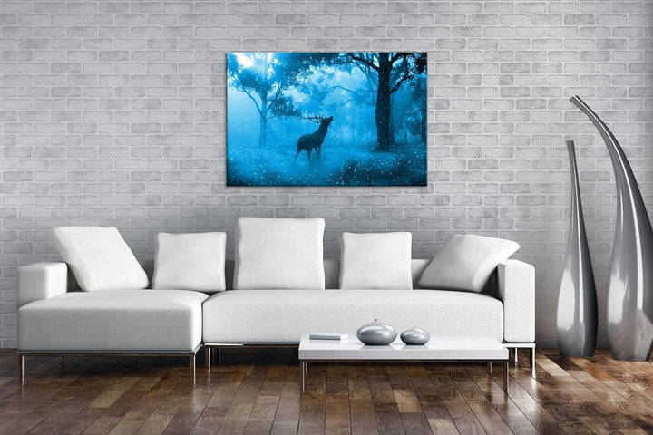 deyoli Anmutiger Hirsch bei Schnee Format: 80x60 Effekt: Monocrome Blau als Leinwandbild, Motiv fert