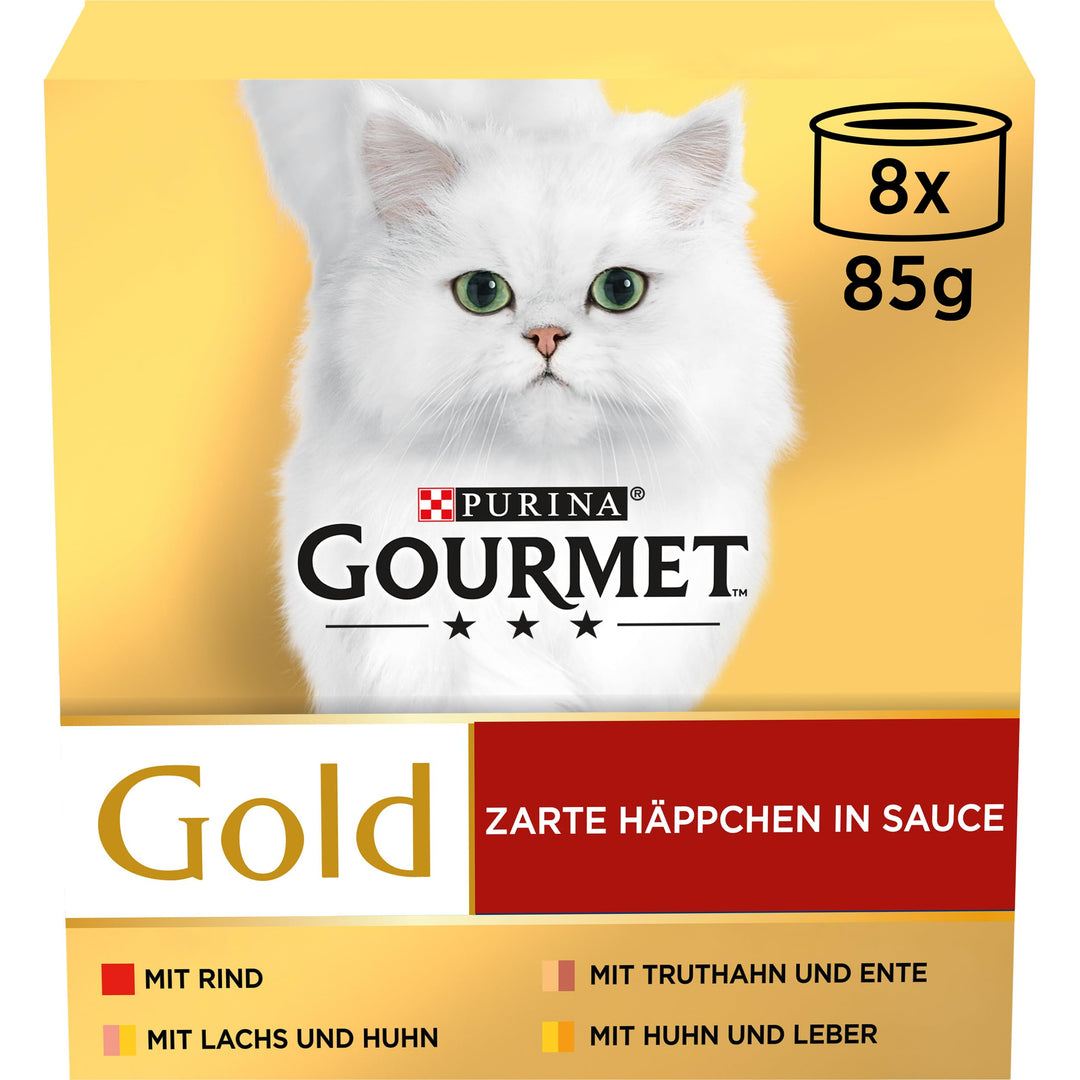 PURINA GOURMET Gold Zarte Häppchen in Sauce Katzenfutter nass, Sorten-Mix, 12er Pack (12 x 8 Dosen à