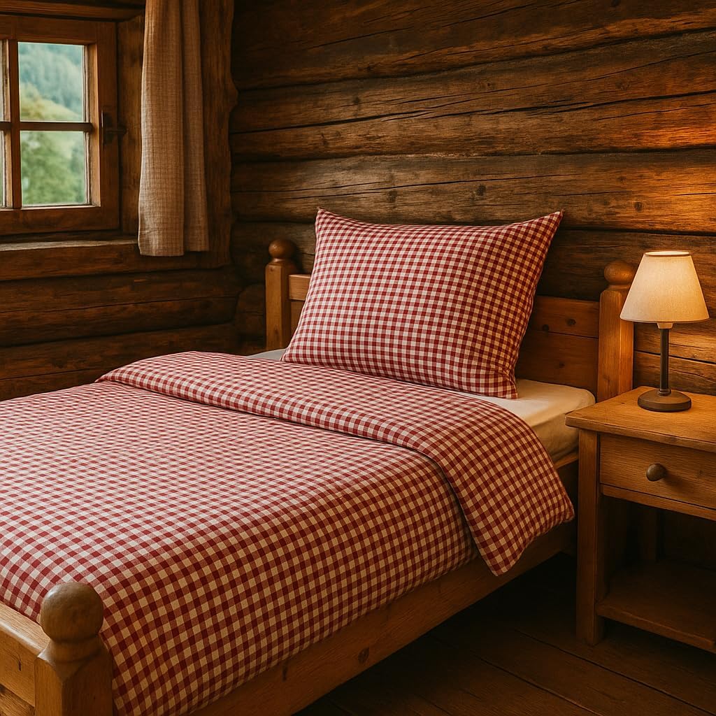 texpot Landhaus Bettwäsche in rotem Karo 1x1 cm mit Hotelverschluss (Garnitur 155x220 cm + 80x80 cm)