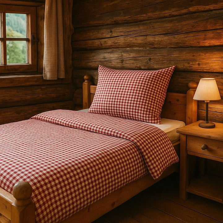 texpot Landhaus Bettwäsche Rot Kariert mit Hotel (Garnitur 135 x 200 cm + 80 x 40 cm), Garnitur 135