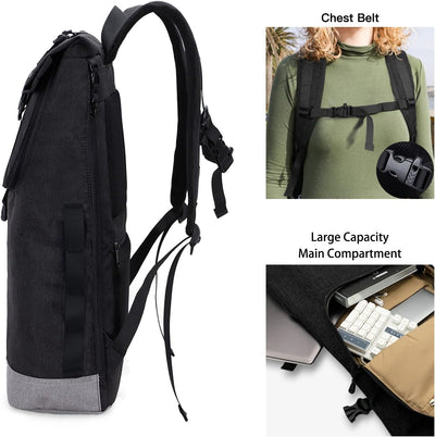 EverVanz Laptop-Rucksack, Damen & Herren Roll Top Wasserdichter Wanderrucksack, Leichter, Lässiger R
