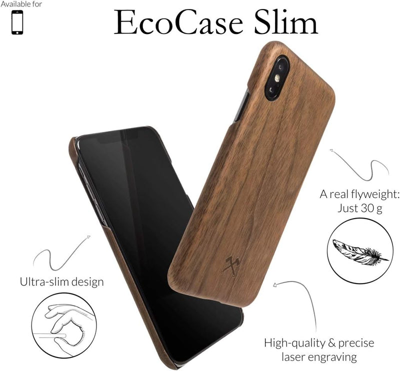 Woodcessories - Handyhülle kompatibel mit iPhone XS Max Hülle Holz, Echtholz - EcoSlim Case (Walnuss