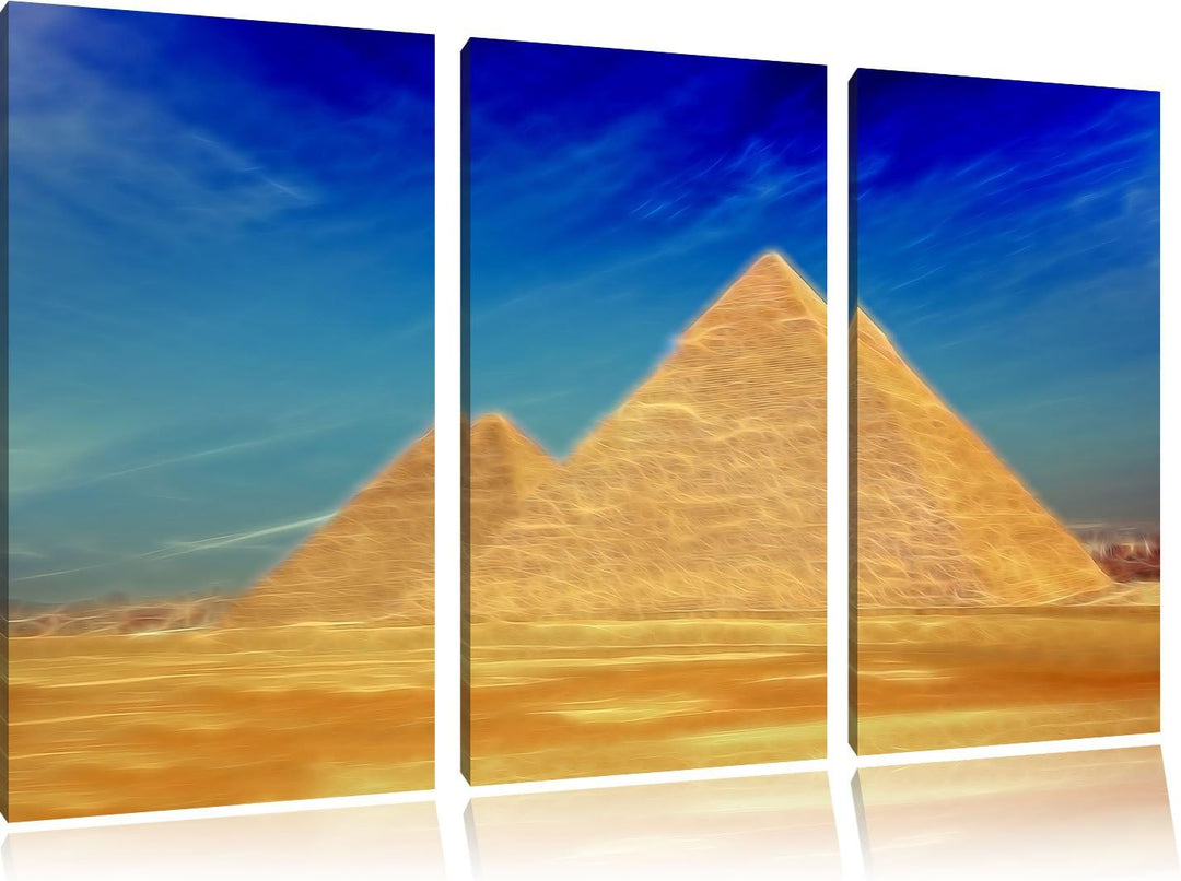 Pixxprint Pyramiden von Gizeh in Ägypten als Leinwandbild/Grösse: 3 Teilig (120x80) cm/Wandbild/Kuns