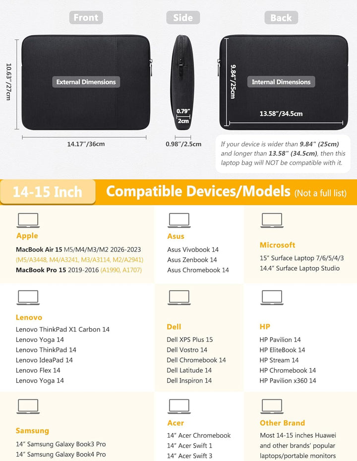 HYZUO 14-15 Zoll Laptophülle für MacBook Air 15 M3 M2, MacBook Pro 15, 15 Zoll Surface Laptop, XPS 1
