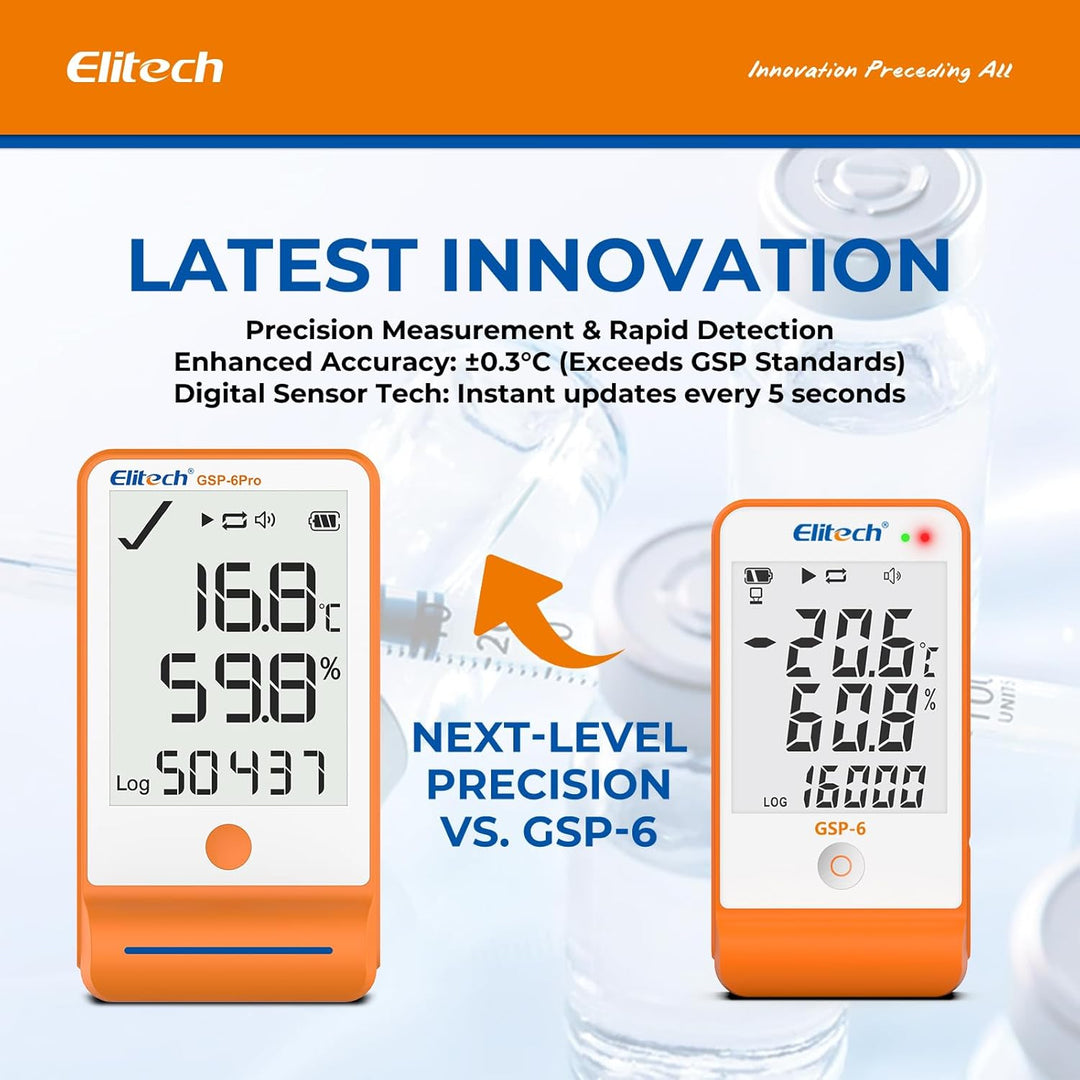 Elitech Temperatur Datenlogger, 16000 Punkte, Daten Aufzeichnungen und Export, Hohe Genauigkeit Sens