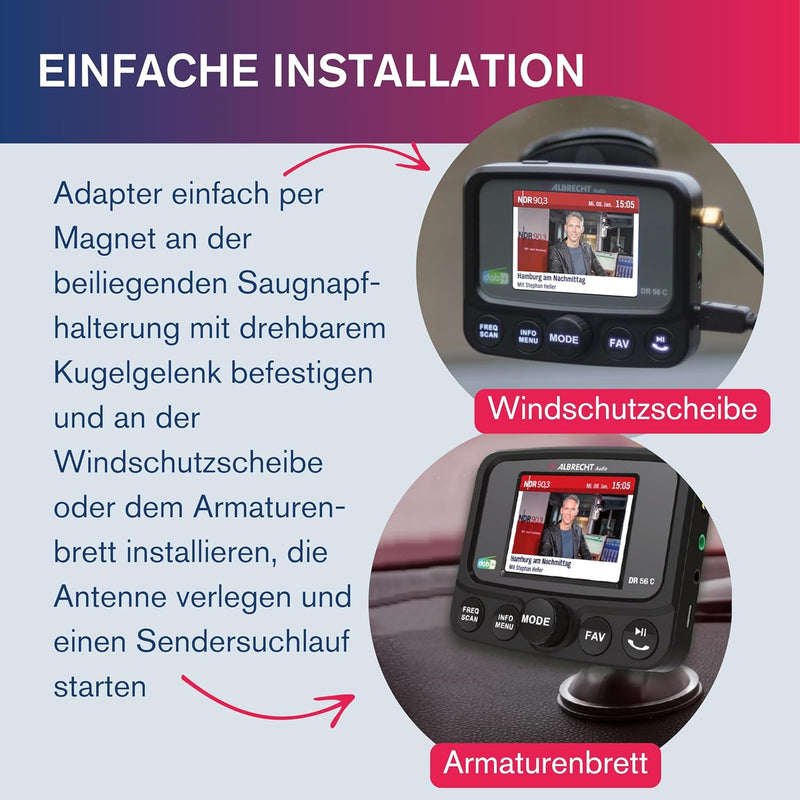 Albrecht DR56 C Digitalradio-Tuner mit Farbdisplay, 27156, zum Aufrüsten für Autoradios, FM-Transmit