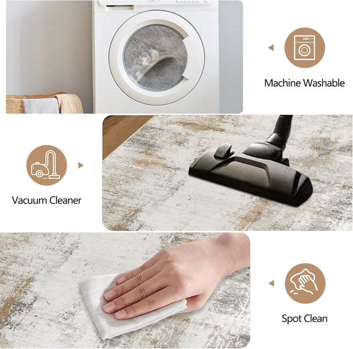 Famibay Teppich Wohnzimmer Schlafzimmer Beige Braun Teppich Waschbar Klein Modern Wohnzimmerteppich