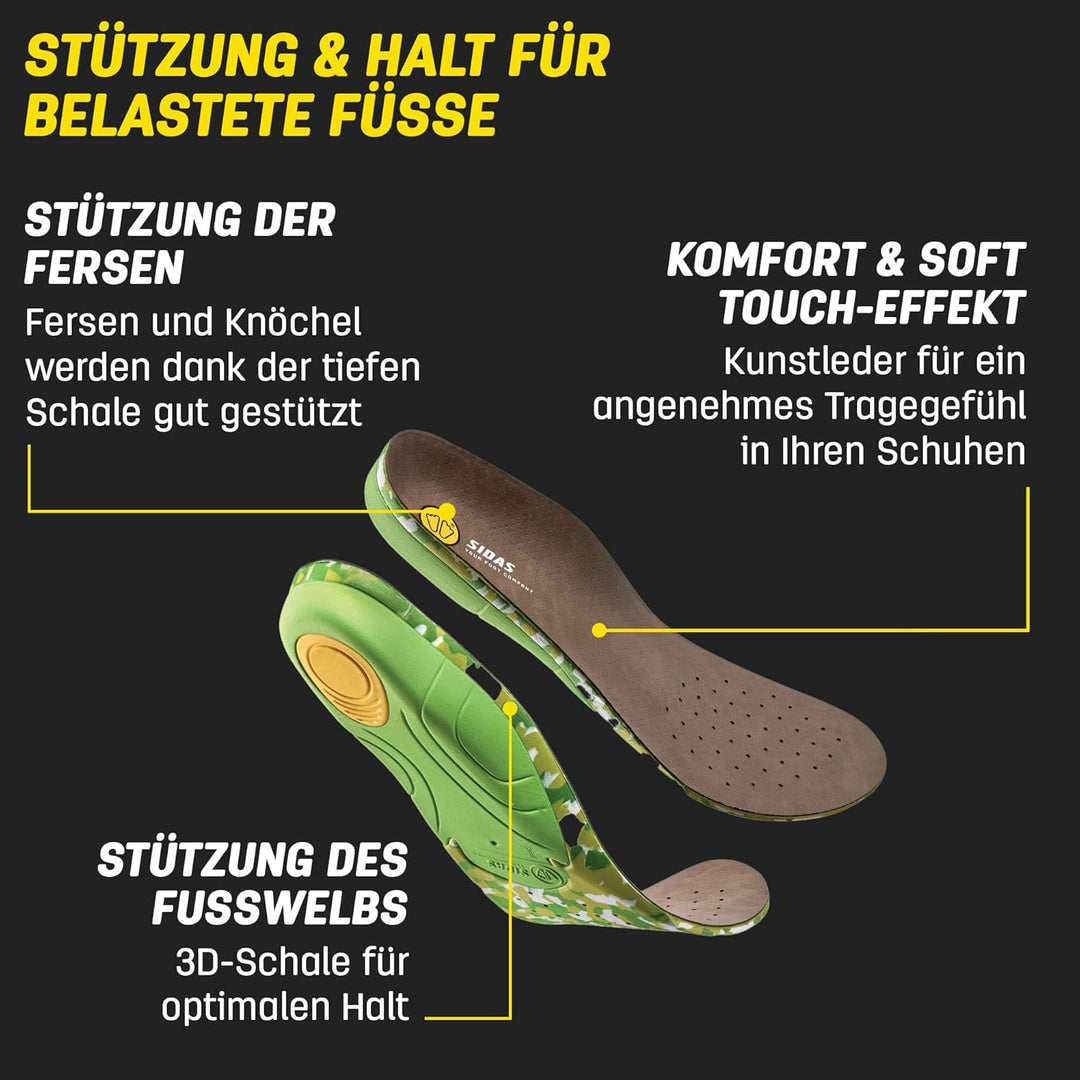 Sidas 3D Einlegesohlen für Wanderungen & Outdoor-Aktivitäten 44-45 Grün, 44-45 Grün