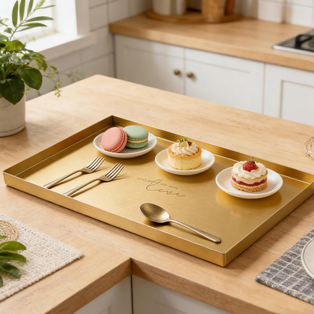 Deko Tablett Gold Tablett Rechteckig, Schmucktablett Edelstahl Badezimmer Tablett Dekotablett Schmuc