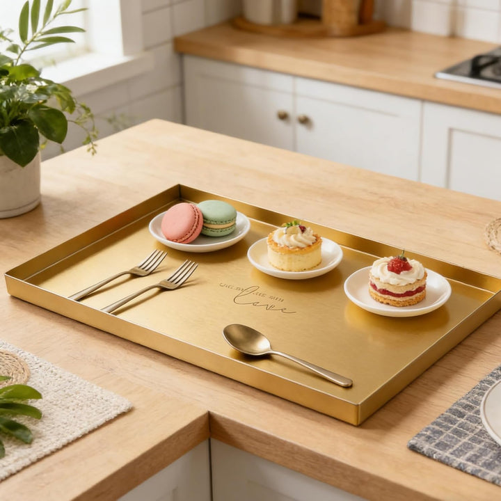 Deko Tablett Gold Tablett Rechteckig, Schmucktablett Edelstahl Badezimmer Tablett Dekotablett Schmuc