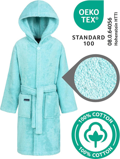 Morgenstern Bademantel Kinder Mädchen Jungen Frottee Baumwolle Kapuze OEKO-TEX Kinderbademantel 140