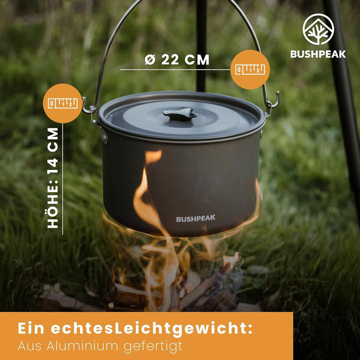 Camping Kochtopf Alu Outdoor Master 4 Liter - Suppentopf mit Deckel tragbar mit stabilem Edelstahlgr