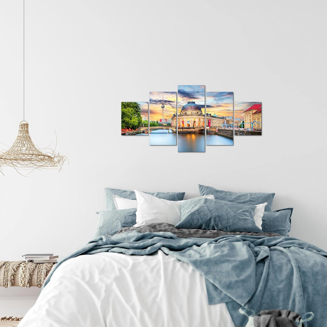 Runa Art Wandbilder Berlin 5 Teilig Bild auf Vlies Leinwand Deko Wohnzimmer Büro Städte Blau Bunt 03