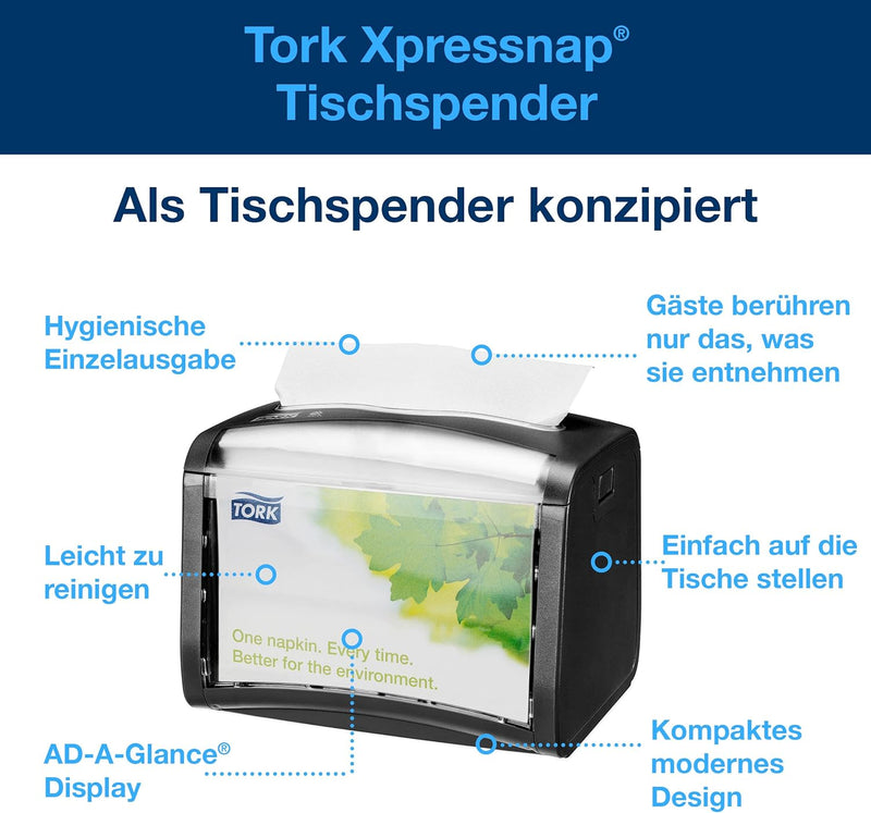 Tork 272611 Xpressnap Tischspender für N4 Spenderservietten / Serviettenspender in Schwarz, Schwarz