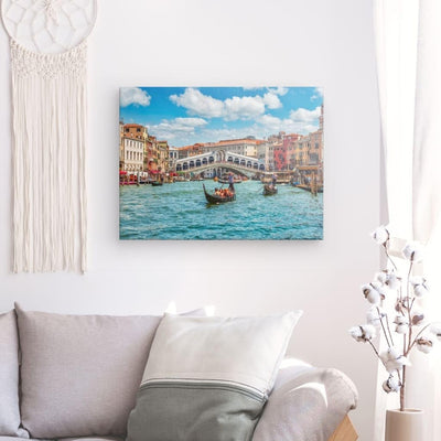 PICANOVA – Leinwandbild 100x75cm Rialtobrücke Venedig – Leinwanddruck – Wandbild Kunstdruck Auf 2cm