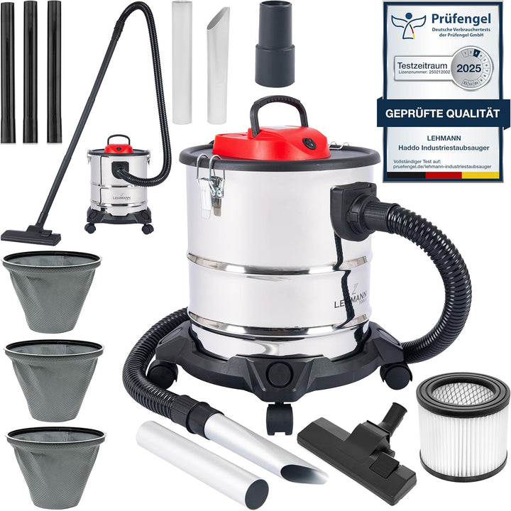 Lehmann Haddo Industriestaubsauger 2000W | Aschesauger für Kamin mit Doppelfilteranlage | Kaminsauge