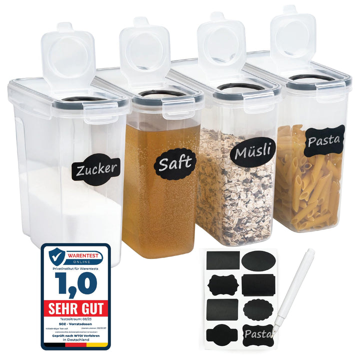 Soz ® 4x2,5L Vorratsdosen mit Deckel - Müsli Schüttdose & Frischhaltedosen - BPA freie Kunststoff Vo