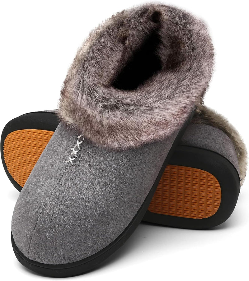 Mishansha Damen Winter Rutschfest Warme Hausschuhe Memory Foam Plüsch Pantoffeln, Gr.36-43 41 EU Gra