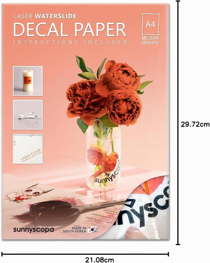 Sunnyscopa Wasserschiebefolie für Laserdrucker - Transparent, A4, 20 Blätter - Personalisierte Trans