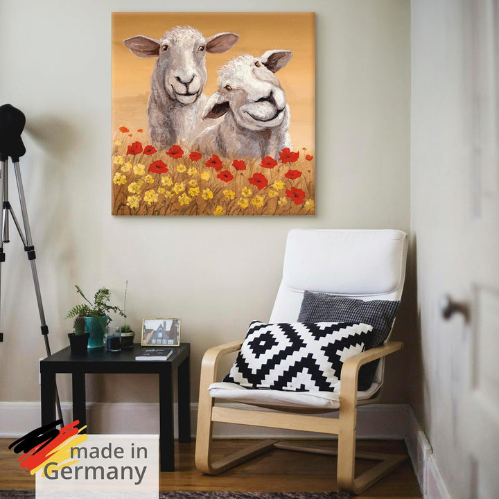 ARTland Leinwandbilder Wandbild Bild auf Leinwand 50 x 50 cm Tiere Haustiere Schaf Malerei Creme A1S