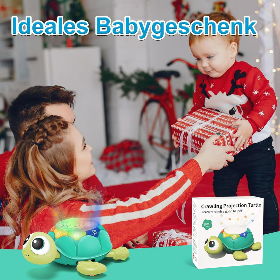 Baby Krabbel Spielzeug 6-18 Monate, Krabbel Schildkröte mit Musik und Sternprojektion, Pädagogisches
