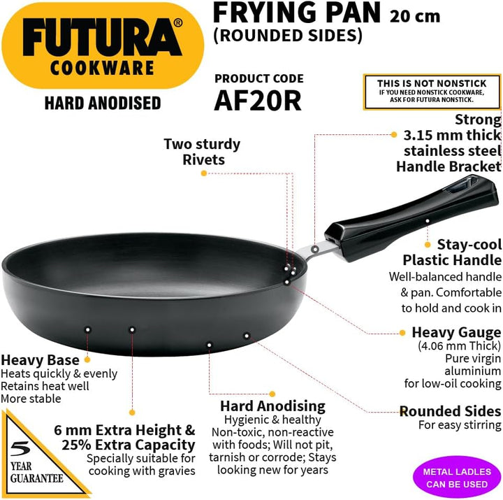 Hawkins l08 Futura Bratpfanne, rund, harteloxiert, 22 cm, Schwarz