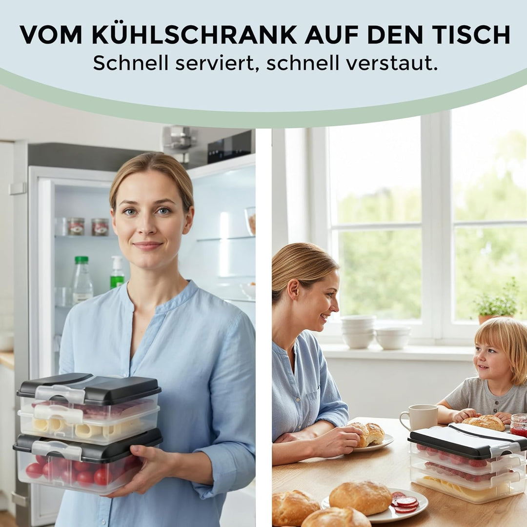 Hausfelder Aufschnittbox Organizer Set - stapelbar mit Deckel – Kühlschrank Wurstbox Aufschnittdosen