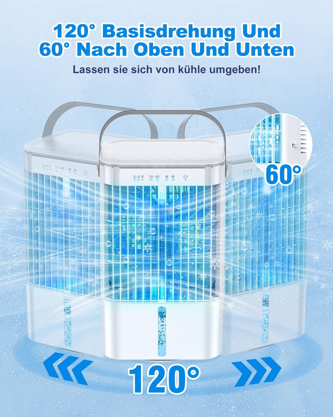 RenFox Mobiler Klimaanlage 4 in 1 Energiesparender Mini Luftkühler mit grossem wassertank (1200 ml),