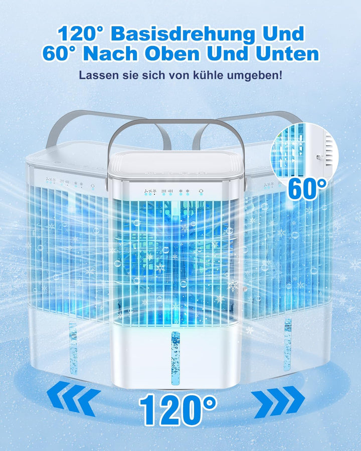 RenFox Mobiler Klimaanlage 4 in 1 Energiesparender Mini Luftkühler mit grossem wassertank (1200 ml),