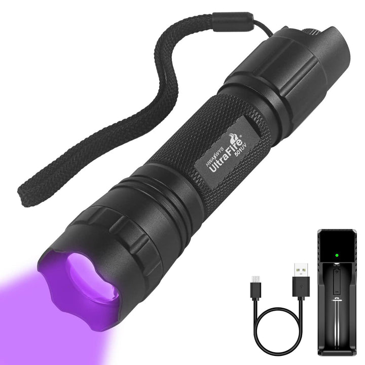 ULTRAFIRE UV Taschenlampe 395-405nm Schwarzlicht Stufenlose Dimmung Zoom Mini Ultraviolett LED Tasch