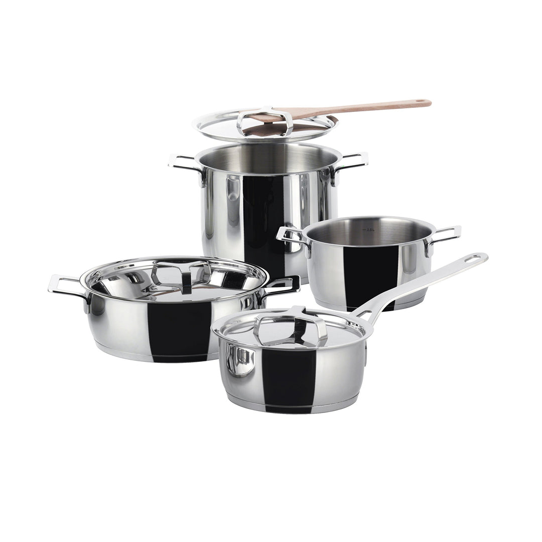 Alessi Pots&Pans AJM100S7 - Design Topfset aus Edelstahl mit Magnetboden, 7-teilig, 11.5 x 45 x 14 c