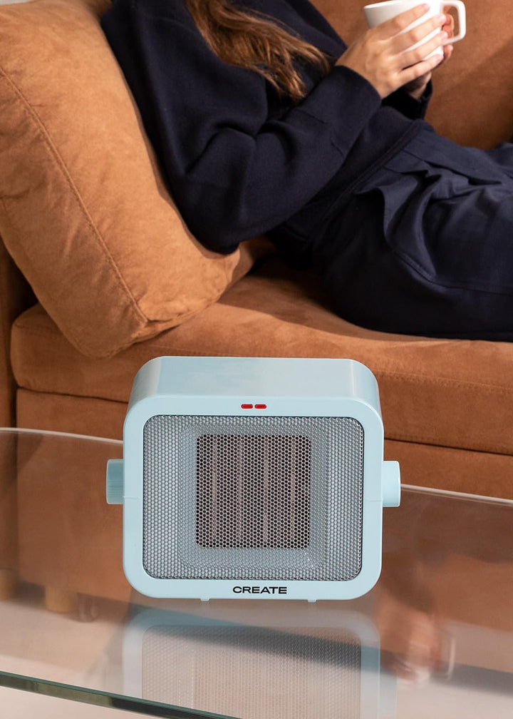 CREATE/WARM BOX/Keramik-Heizkörper Blau/Tragbare Heizung, 1500 W, einstellbarer Thermostat, 2 Leistu