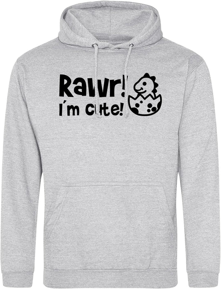 huuraa Unisex Hoodie Baby Dino I`m Cute Pullover Vegan Grösse 3XL Heather Grey mit Motiv für alle Di