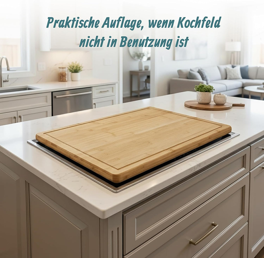 2 x Schneidebrett Bambus, antibakteriell, mit Saftrille, Küchenbrett oder Herdabdeckung, HBT: 2 x 56