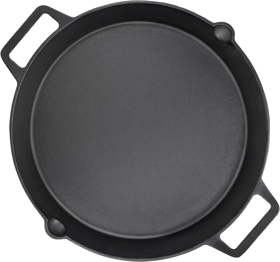 Denmay Ø 40cm Universal Gusseisen Grillpfanne, gross rund Gusspfanne mit zwei Griffe und zwei Ausgie