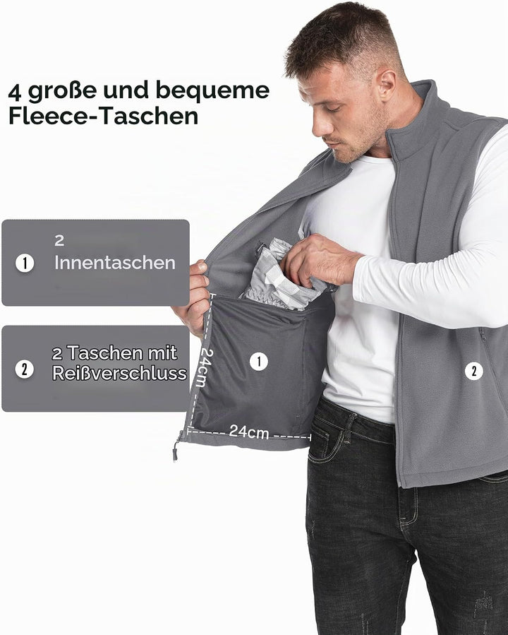 33,000ft Herren Fleece Weste Jacke Standkragen Ultraleicht Outdoor Ärmellose Fleecejacke Gilets Tops