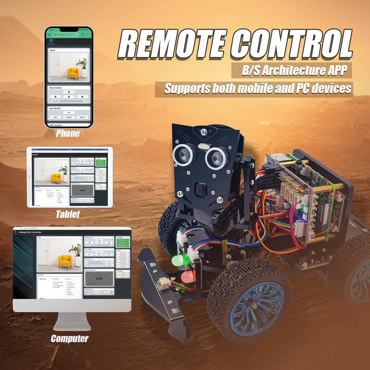 Adeept PiCar-B Mars Rover Smart Car Kit for Raspberry Pi 5/4B/3B/3B+, Obstacle Avoidance, Line Track
