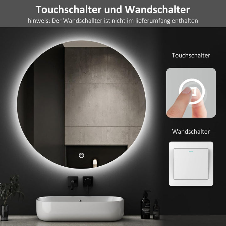 Boromal LED Badspiegel Rund mit Beleuchtung 50x50cm LED Spiegel Runder Badezimmerspiegel mit Beleuch