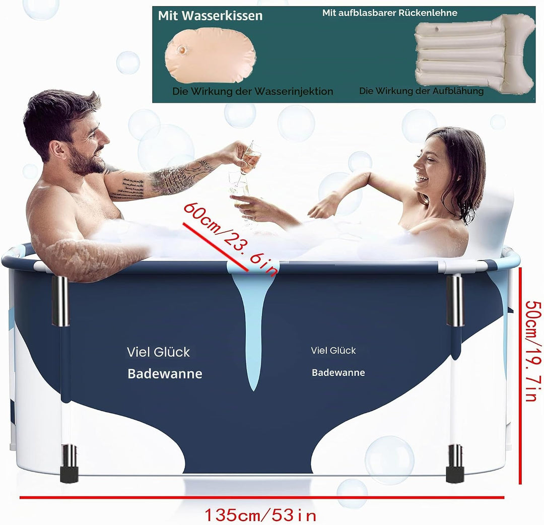 Faltbare Badewanne 140 cm, 6-lagige Isolierung, Ablauf unten/seitlich, inkl. aufblasbare Kissen - fü