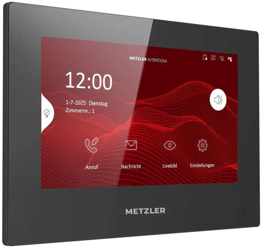 Metzler VDM10 2.0 Innenstation Home, 7 Zoll Touchscreen, 2-Draht IP, Schwarz | 200 mm × 140 mm × 25.