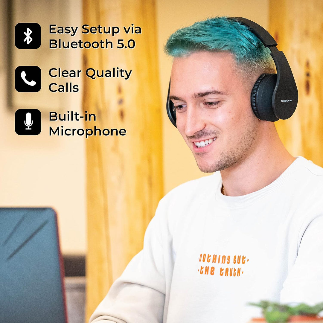 PowerLocus Bluetooth Kopfhörer Over Ear, Kabellose Kopfhörer, HiFi Stereo, Faltbare Kopfhörer mit Mi