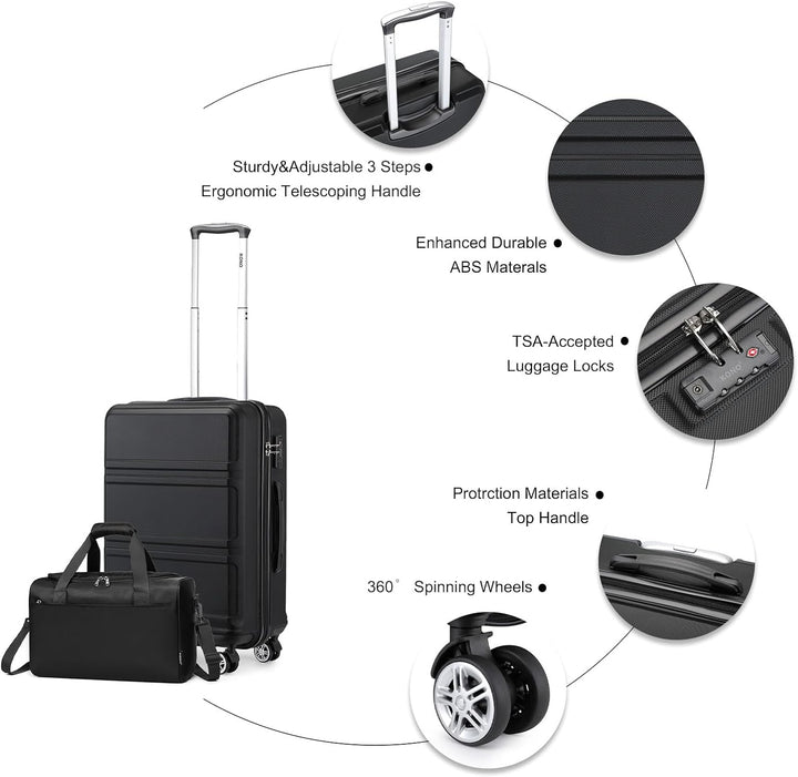 KONO Gepäcksets 2 Teilig Kofferset Leicht Hartschale 55cm Kleiner Koffer mit Rollen Handgepäck Set m