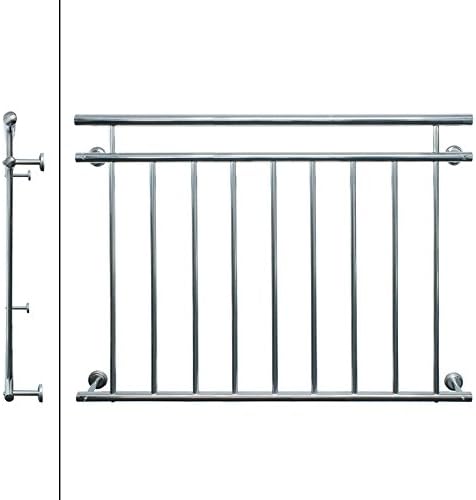 ECD Germany Französischer Balkon 128 x 90 cm | mit 9 Füllstäben | glänzend | aus Edelstahl | Balkong